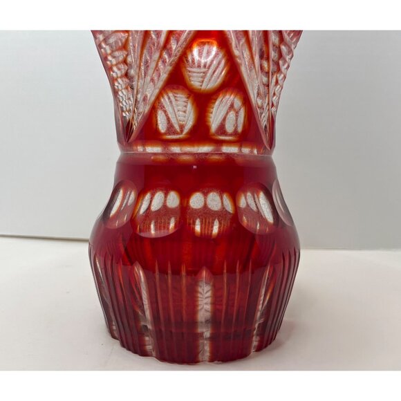 Ruby Red Cranberry Heavy Large Cut Crystal Vase Made in Brazil 8 1/2" - Picture 5 of 11